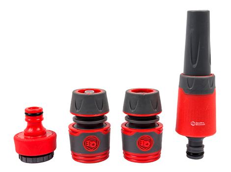 Набор поливочный QUATTRO ELEMENTI 4 предмета. Соединитель 1/2"-2 шт., штуцер 1/2" и 3/4",  (646-195)