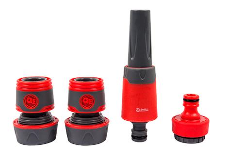 Набор поливочный QUATTRO ELEMENTI 4 предмета. Соединитель 3/4"-2шт., штуцер 1/2" и 3/4", н (646-201)
