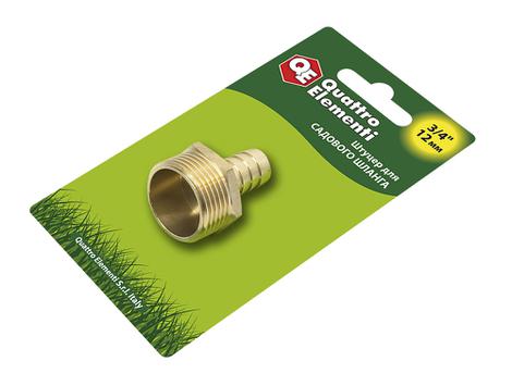 Штуцер для шланга QUATTRO ELEMENTI внеш. резьба  3/4" - "ёлочка" 12 мм, латунь (771-848)