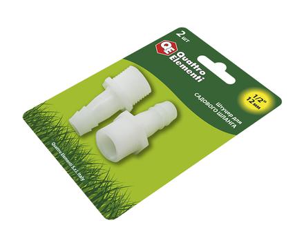 Штуцер для шланга QUATTRO ELEMENTI внеш. резьба  1/2" - "ёлочка" 12 мм, 2шт, пластик (771-879)