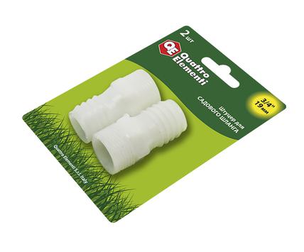 Штуцер для шланга QUATTRO ELEMENTI внеш. резьба  3/4" - "ёлочка" 19 мм, 2шт, пластик (771-886)