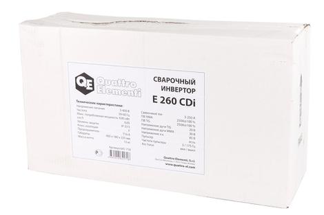 Аппарат электродной сварки, инвертор QUATTRO ELEMENTI E 260 (250 А, ПВ 100%, до 6 мм, Дисп (641-718)